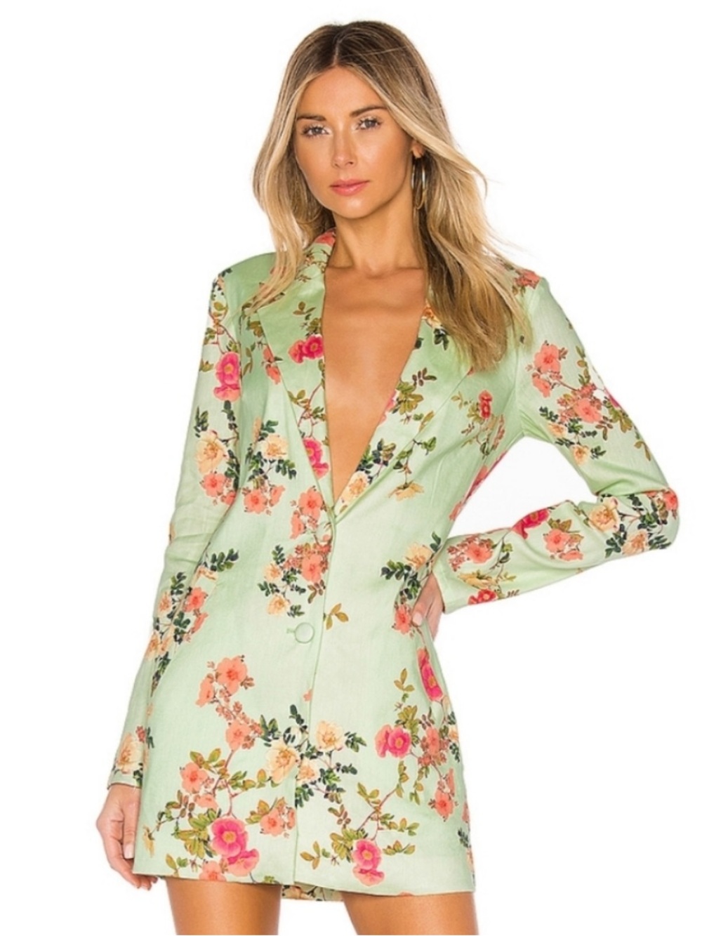 Lovers + Friends Mint Green Floral Button-Front Jacket